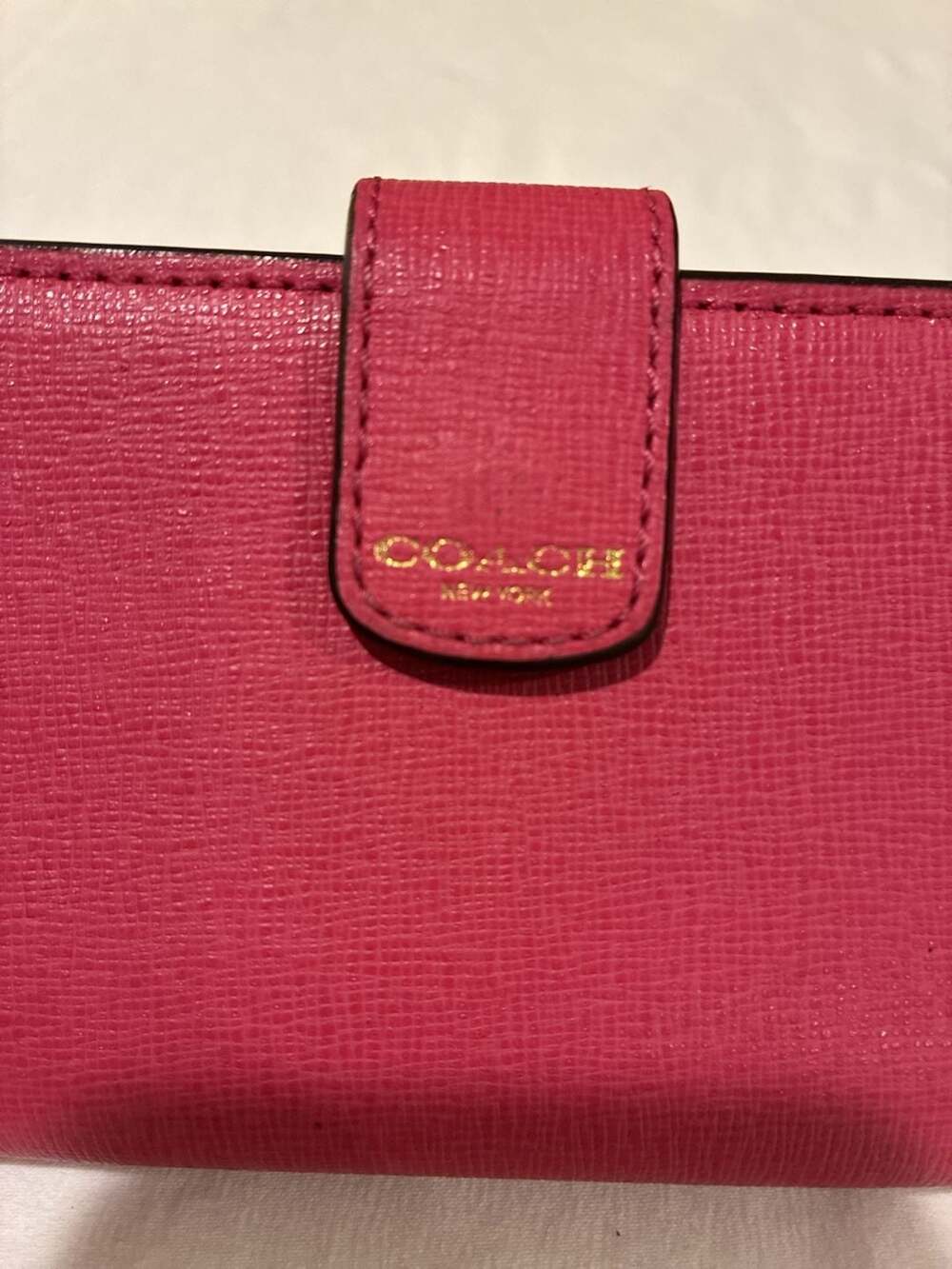 Coach Corner Zip Wallet Snap Closure Leather Electric Pink